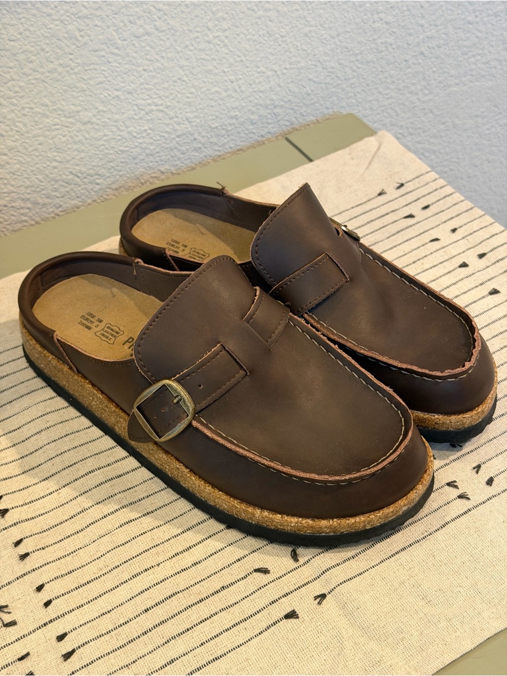 NWOT Project Cloud Carline Women's Brown Leather Slip-On Clog with Buckle